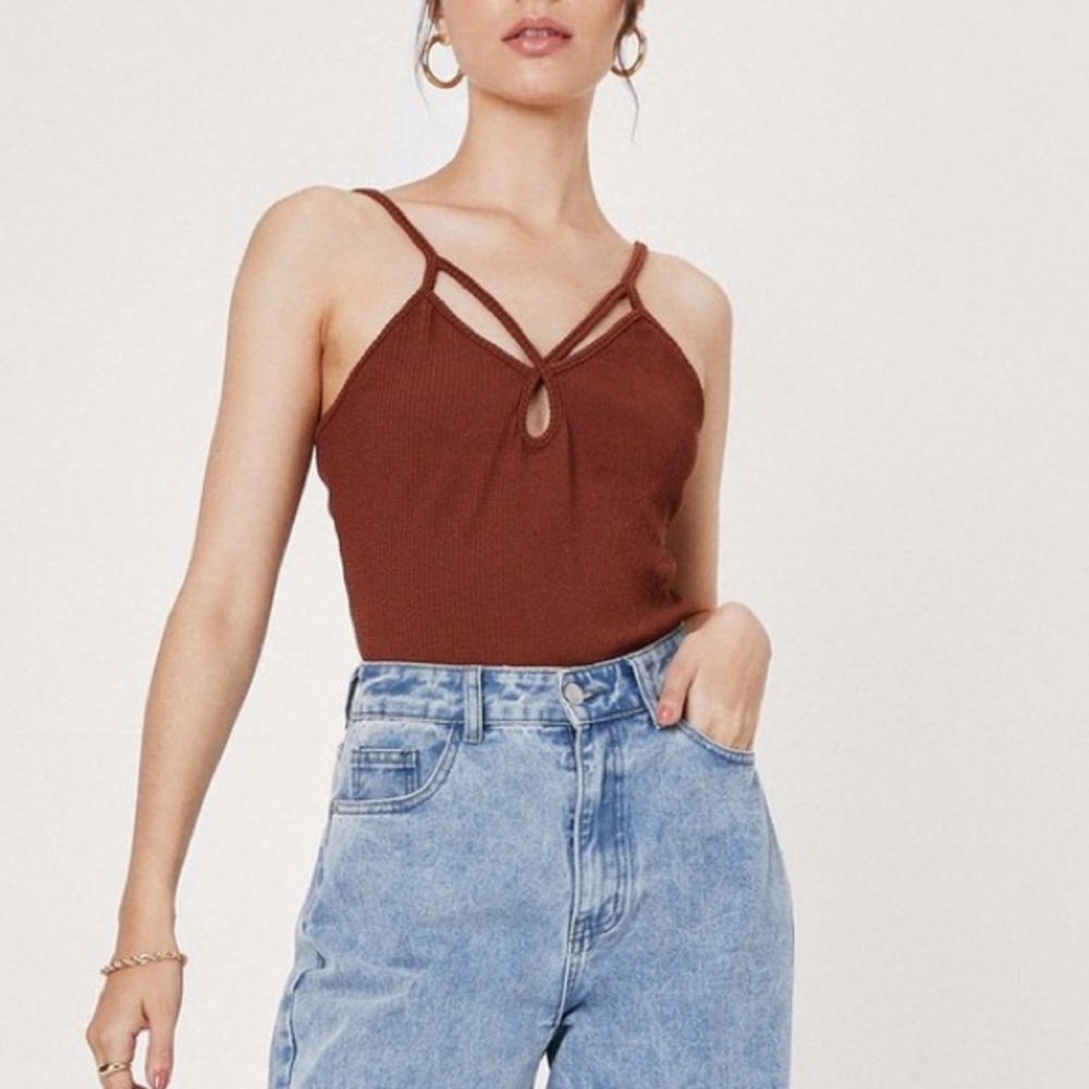 Nasty Gal Recycled Double Strappy Cut Out Bodysuit - Picture 2 of 4